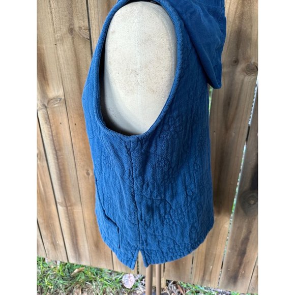 FOCUS USA Flower QUILTED Blue GAUZE Corduroy HOODED VEST L - Picture 5 of 7